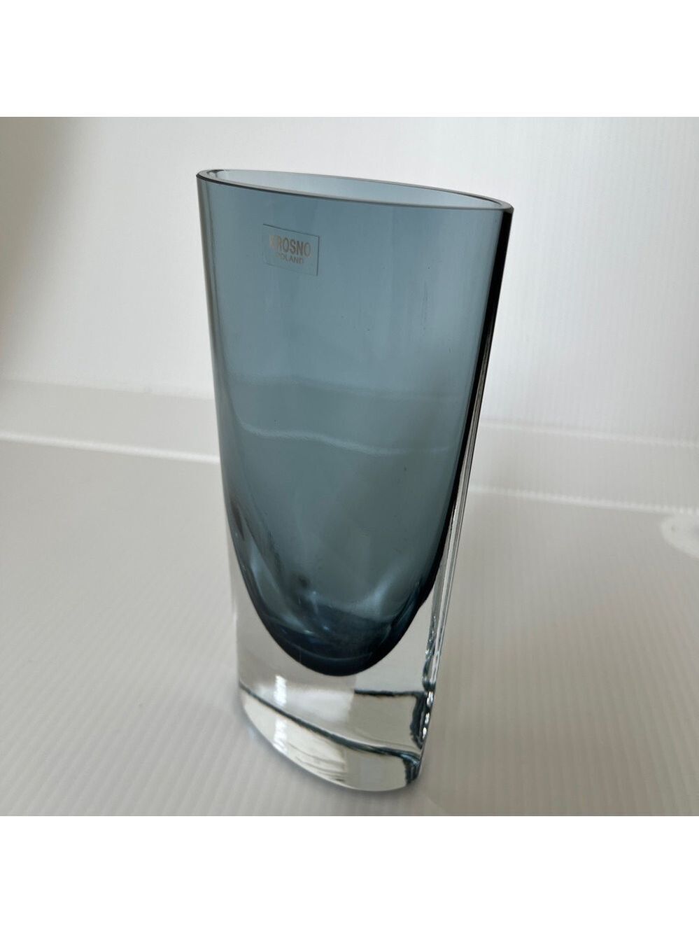KROSNO Poland Art Glass Small Oval Smoky Blue  Vase Modern Minimalist Decor